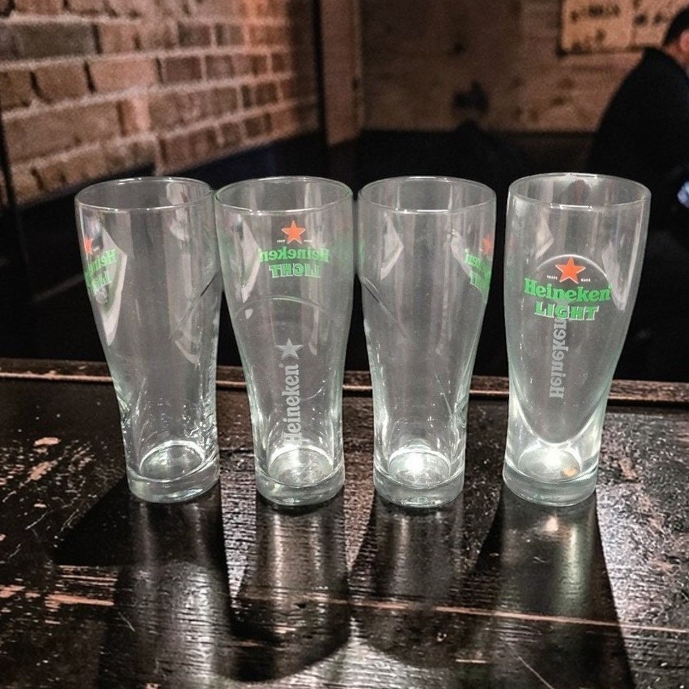Heineken Light Beer Pilsner Glasses, Set of 4, Red Star Logo Design, Replacement